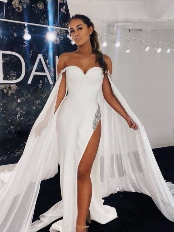 Jovani White Pageant Evening Gown Or Unique Wedding Dress Style 07652